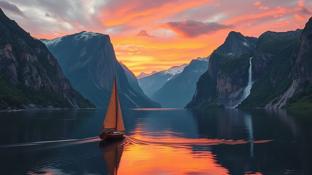 Ethereal Fjord Sunset in Vibrant Colors