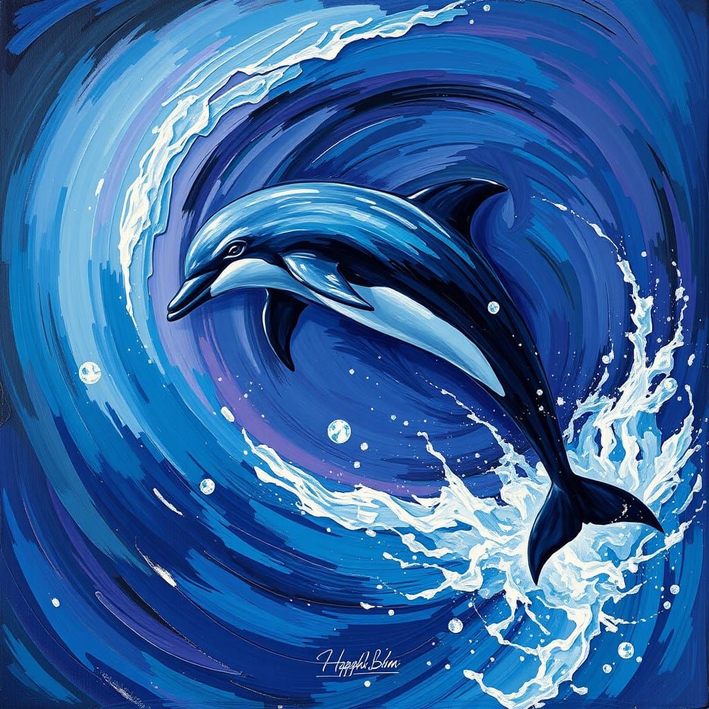 Tormented Dolphin in a Turbulent Blue Vortex