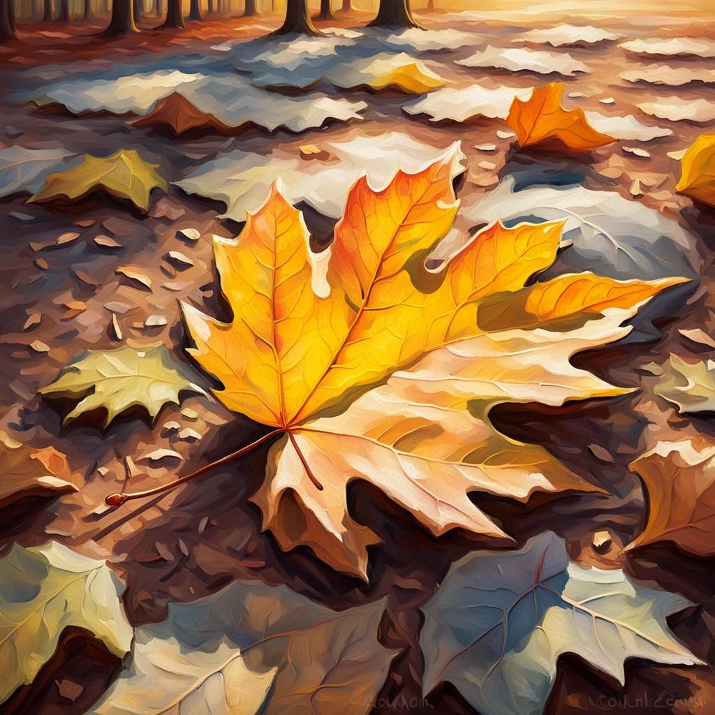 Impressionist Autumn Leaf in Forest Sunlight