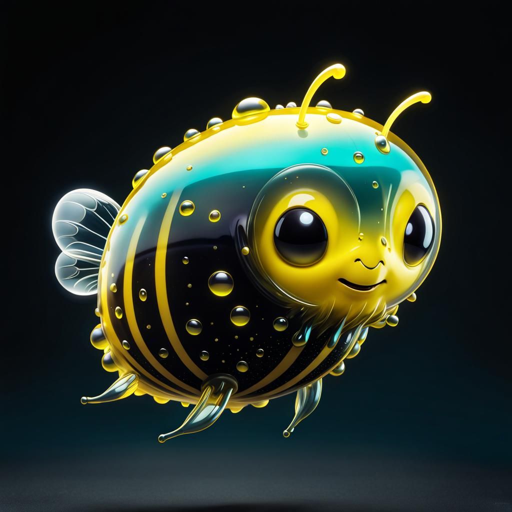 Adorable Amoeba Bee Character: A Bioluminescent Microbe