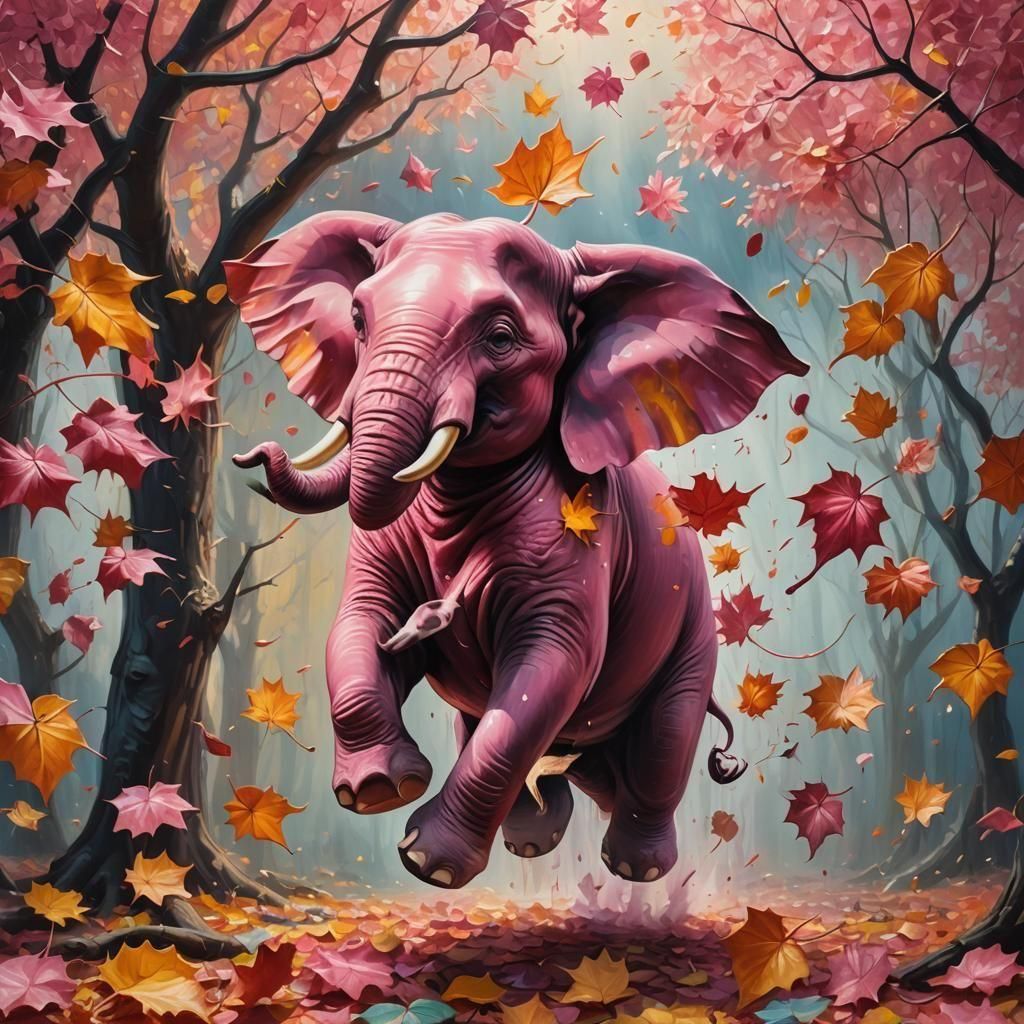 Upside Down Pink Elephant Blown by Autumn Wind