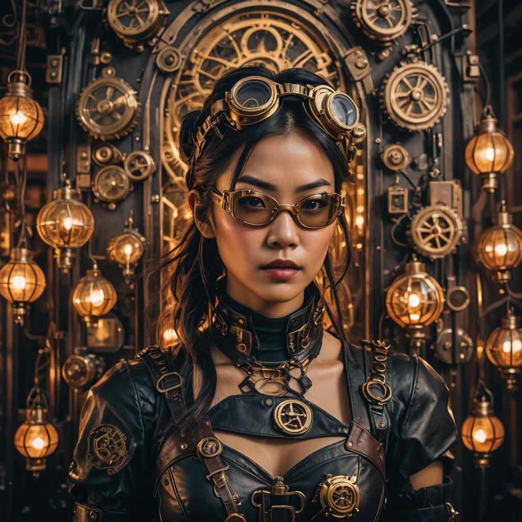 Cyberpunk Girl Portrait with Steampunk Goggles