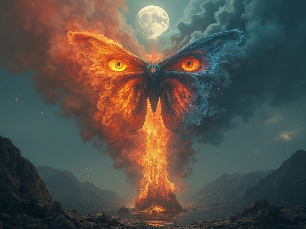 Surreal Xenomorph Butterfly-Man in Billowing Smoke