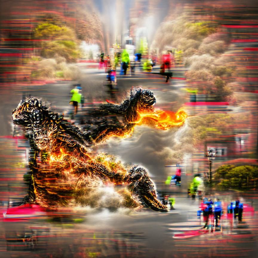 Marathon Runner: Quadzilla in a Fiery Photo Illustration