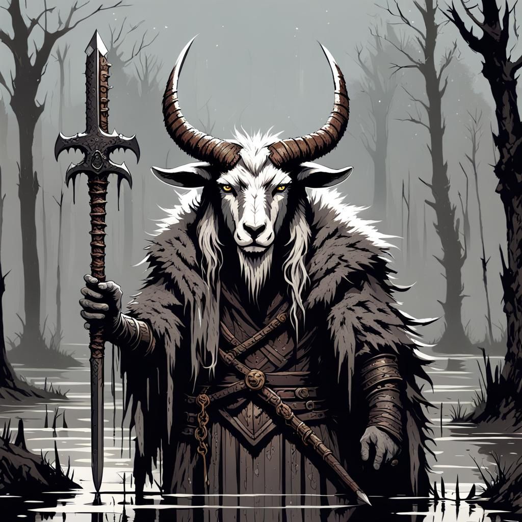 Dark Fantasy Goat Warrior in Gothic Style