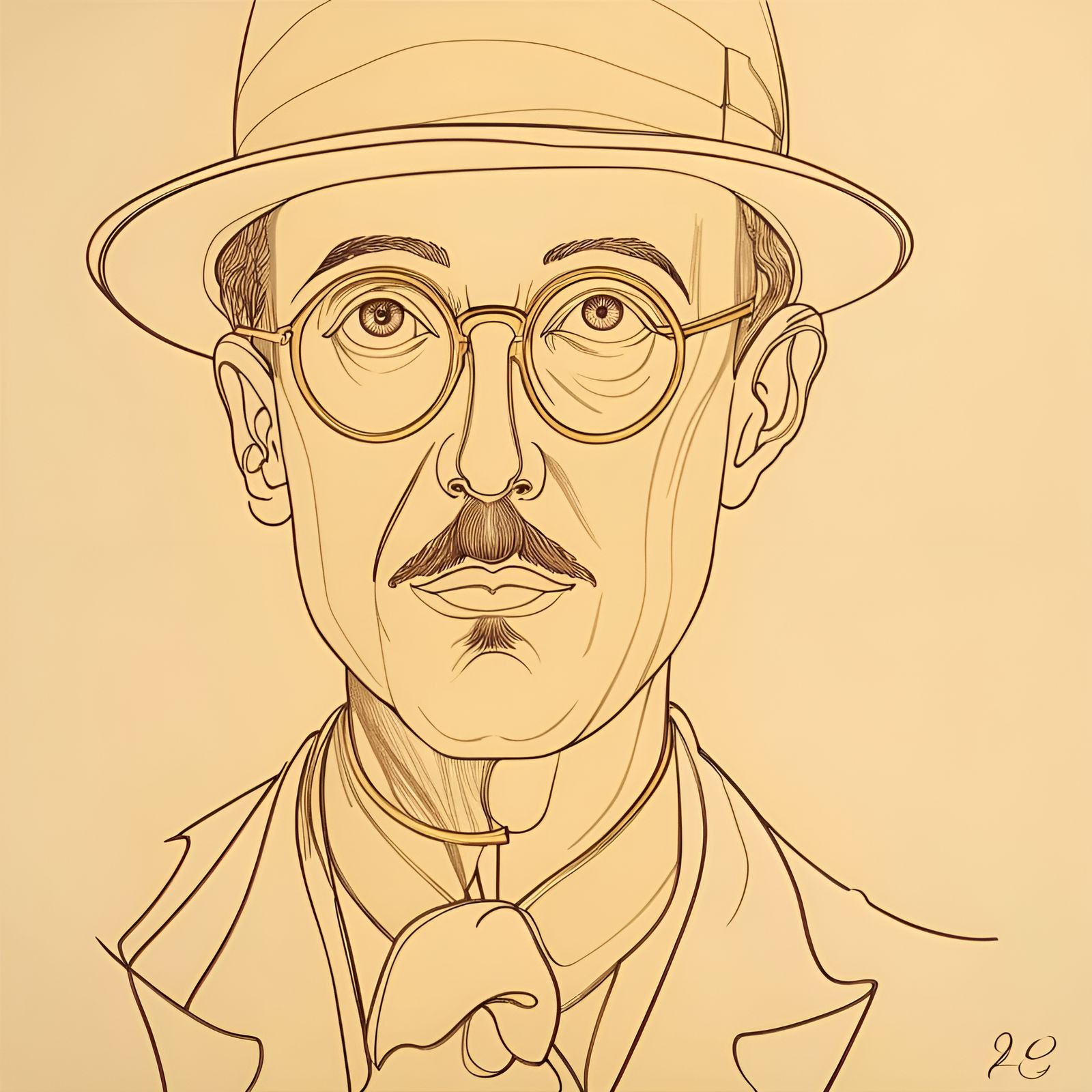 Drawing Fernando Pessoa old paper