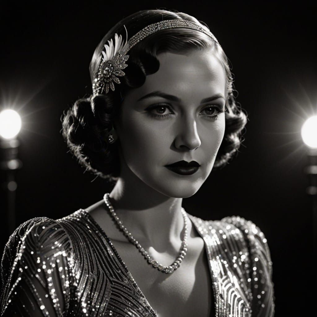 Glamorous 1930s Woman Portrait in Film Noir Style