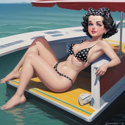 Betty Boop in Polka Dot Bikini, Oil Painting