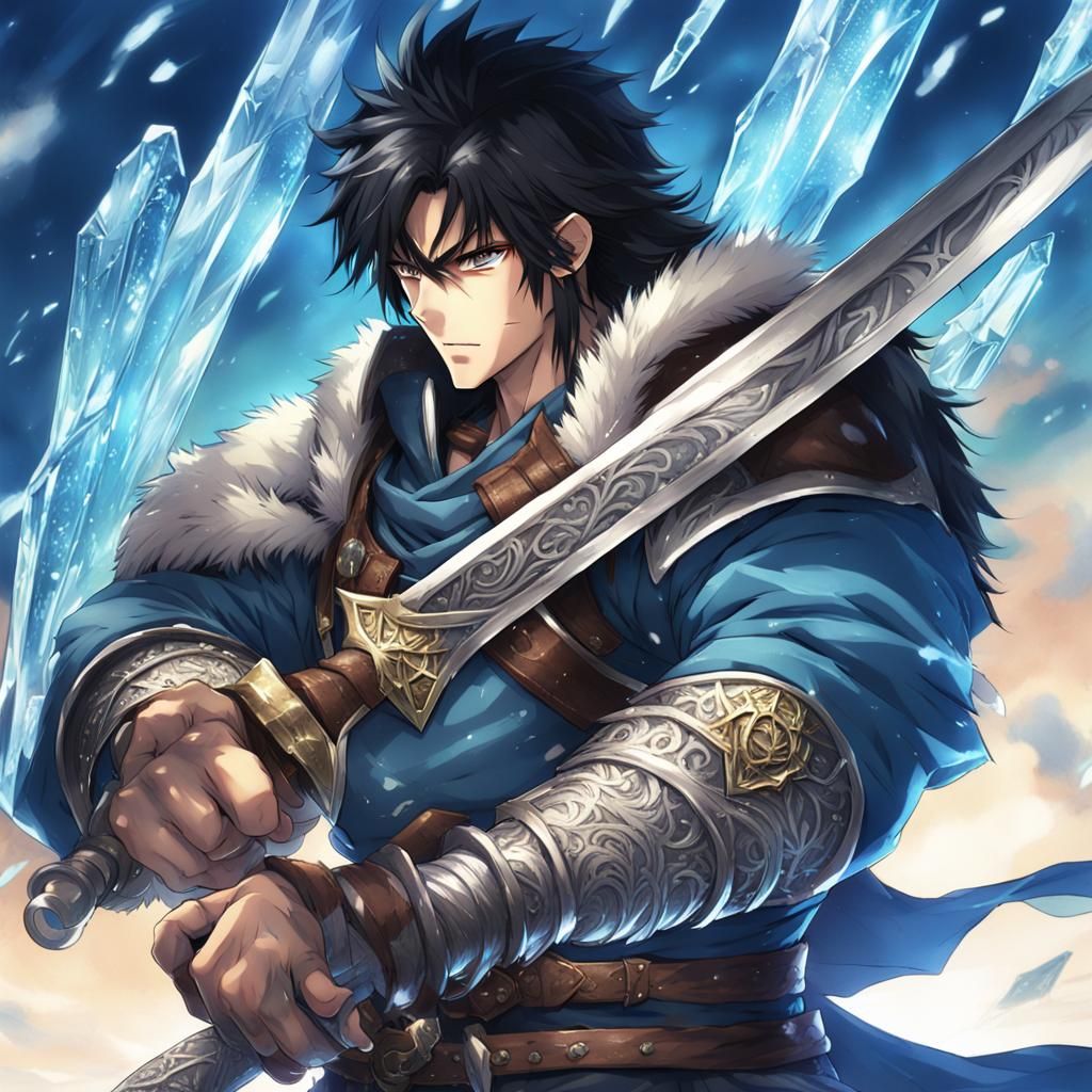 Icy Barbarian Warrior in Anime Key Visual Style