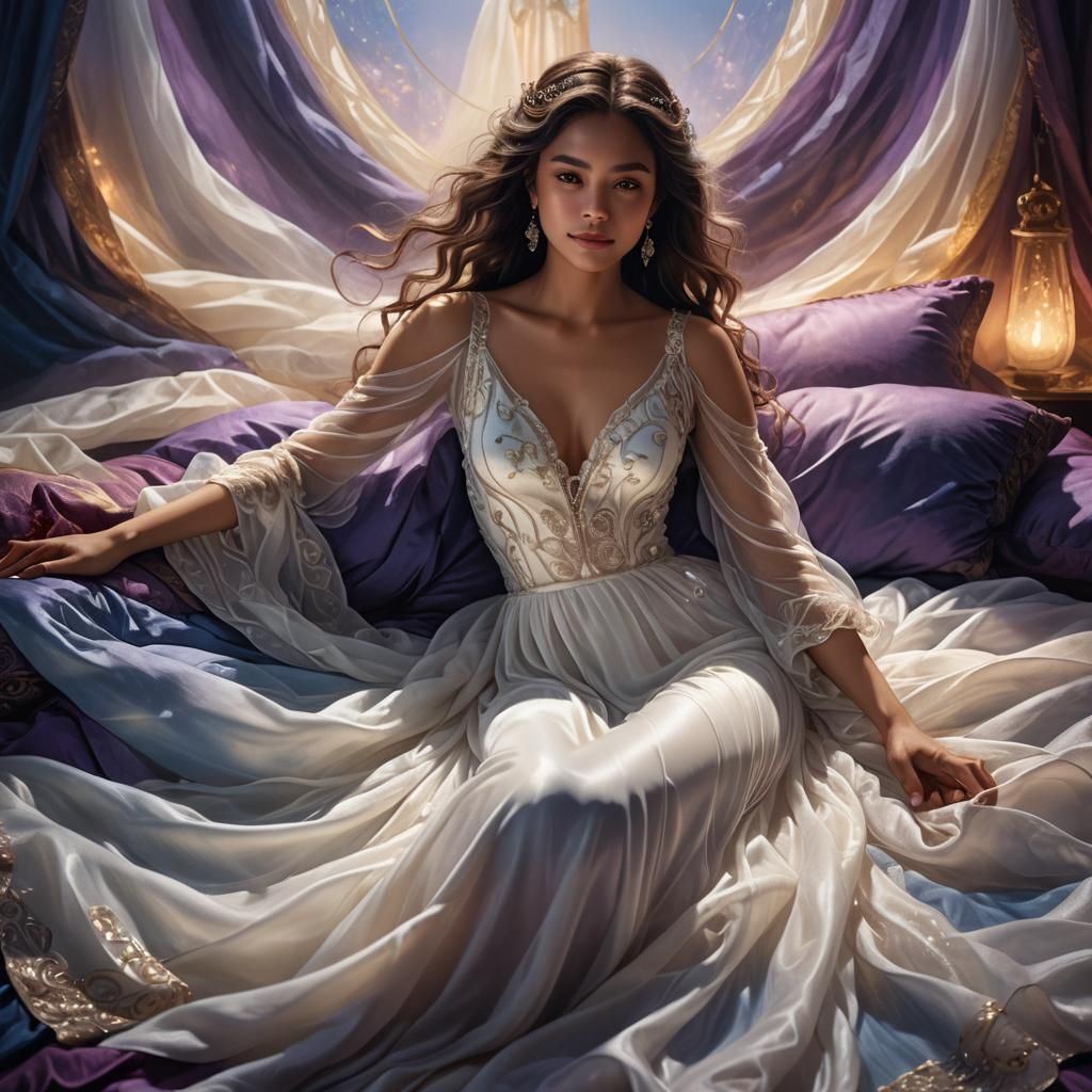 Seductive Woman in White Gown, Fantasy Art