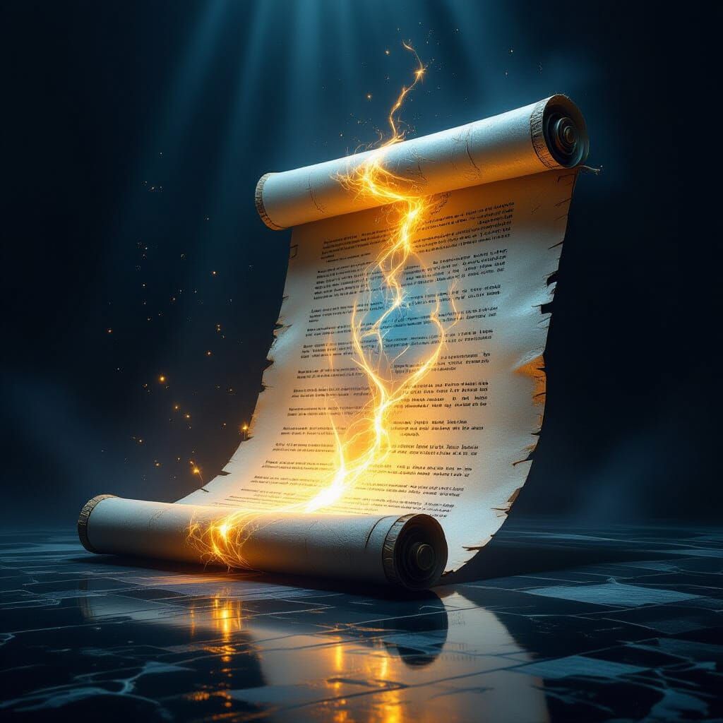 Giant Glowing Scroll Unfurls in Cosmic Darkness