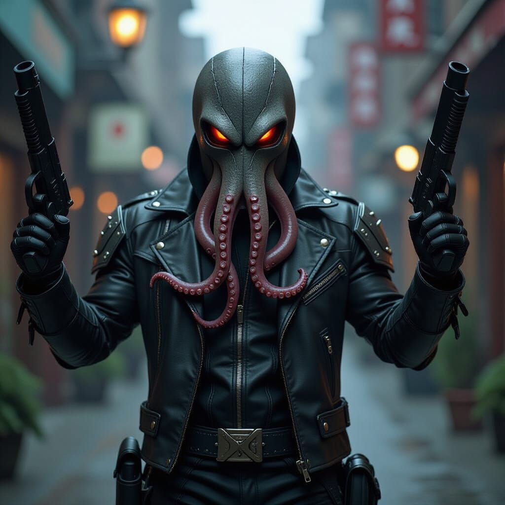 Armored Squid Hunter with Tentacle Weapons