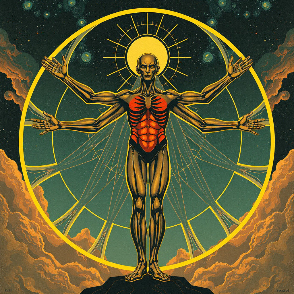Retro-Futuristic Vitruvian Man in 1950s Style