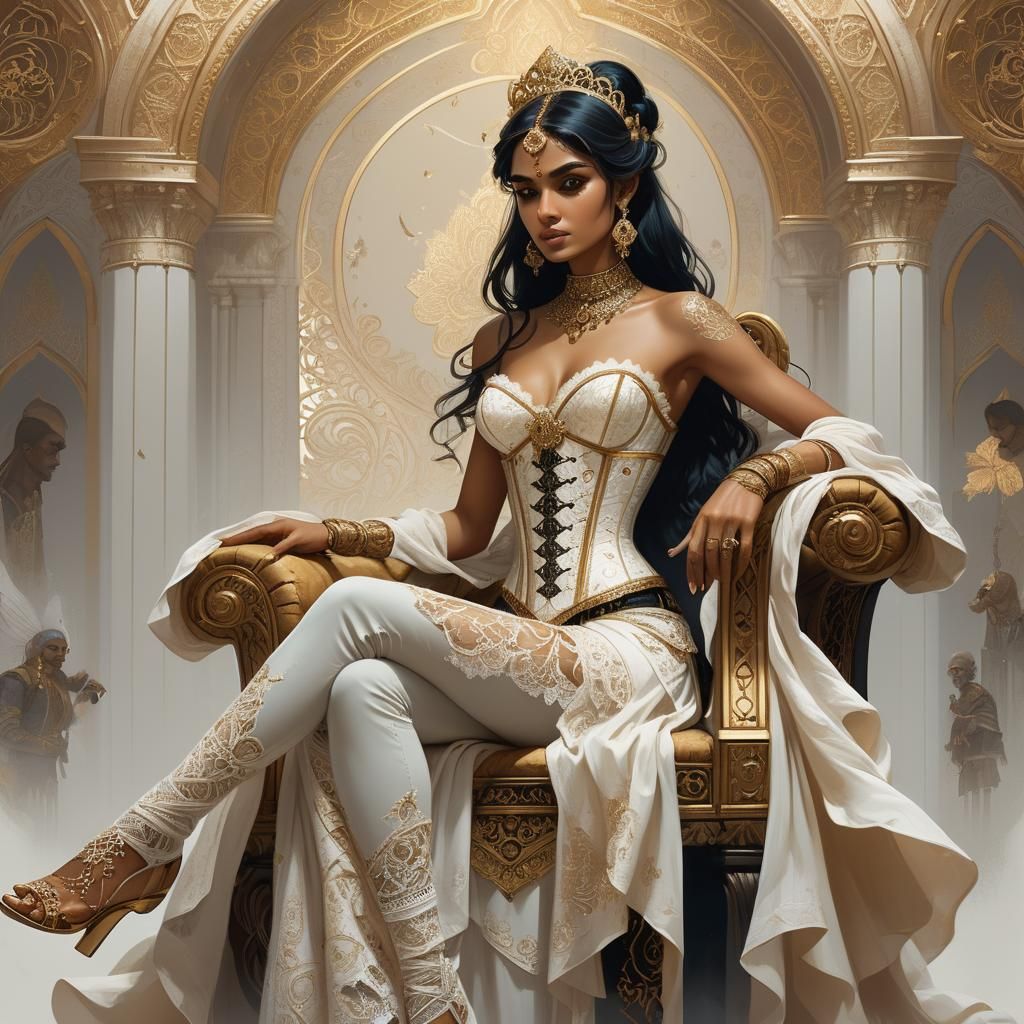 Indian Woman on Throne in Fantasy Art Style