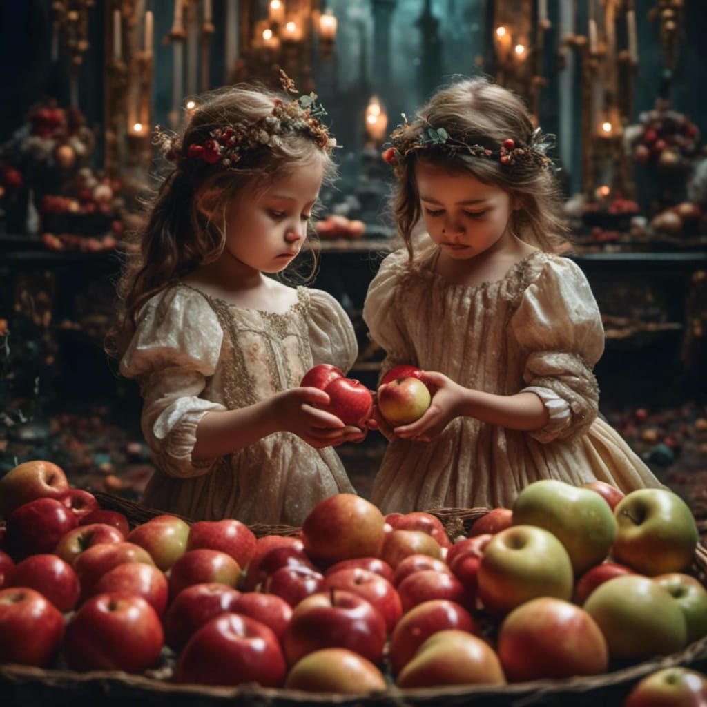 Girl Holds Apples as Boy Cries: Emotional Photo