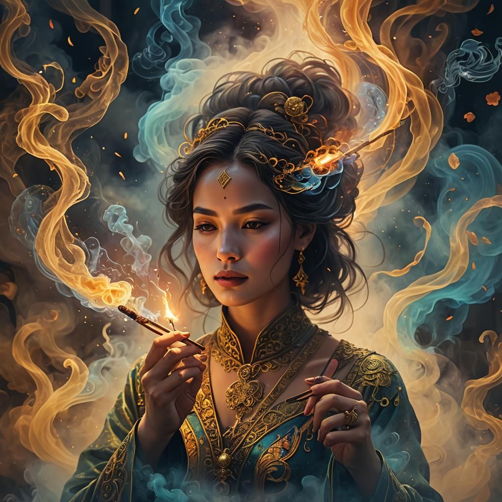 Woman with Incense in Surrealist Digital Art
