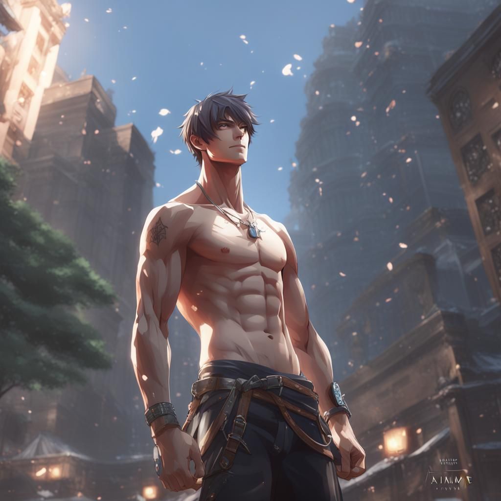 Shirtless Tall Man in 3D Anime Style
