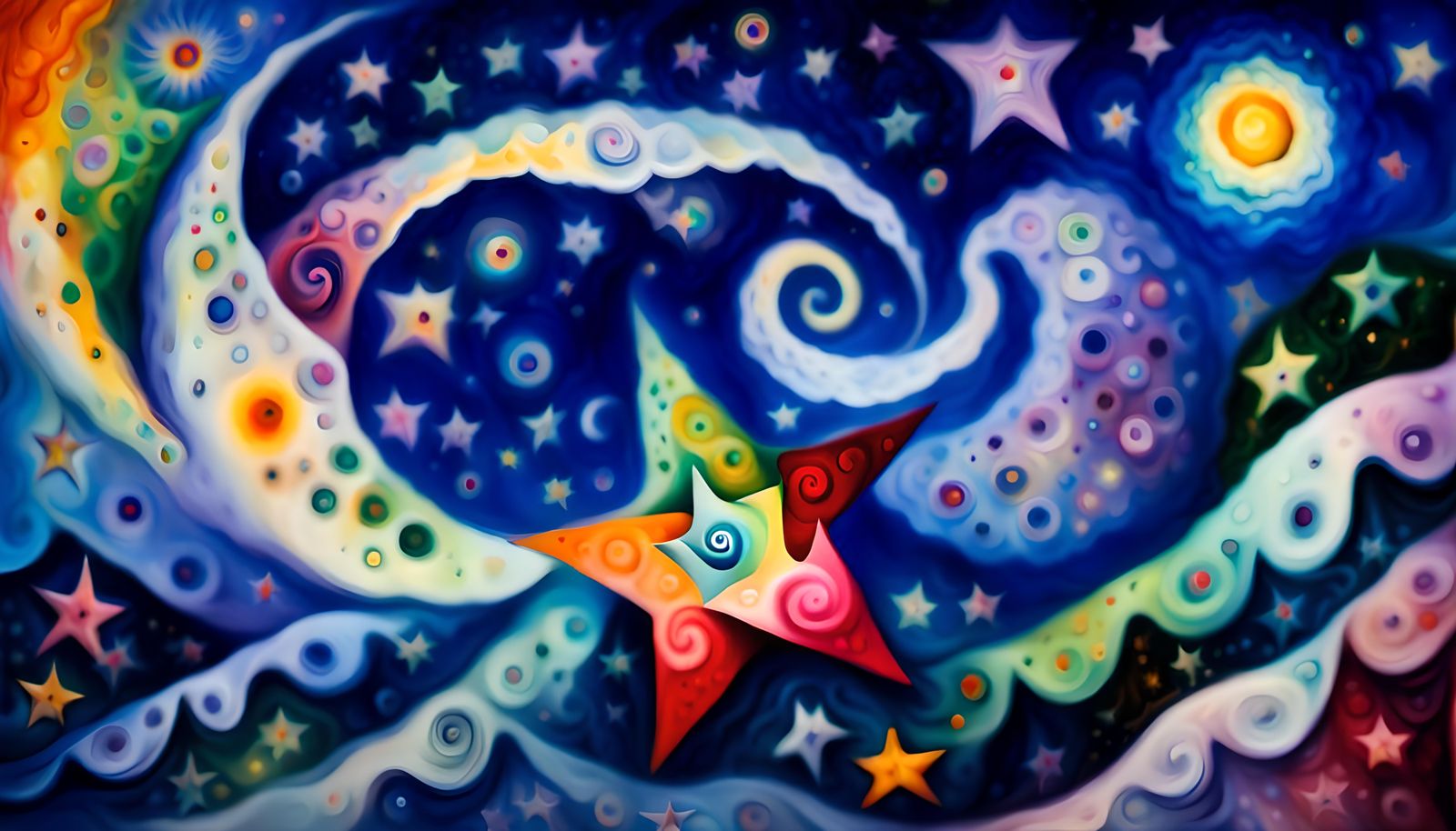 Iridescent Star-Being in Cosmic Maelstrom, Impasto Oil Paint...