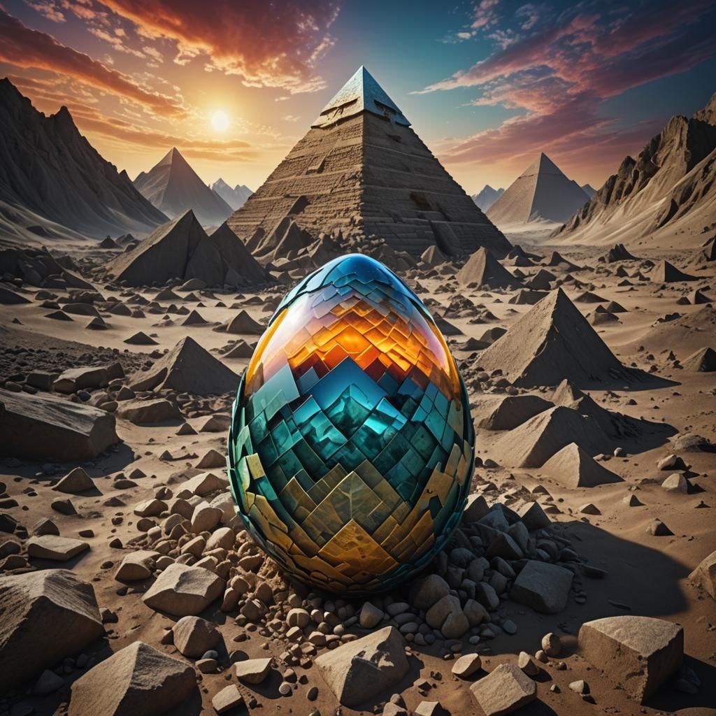 Surreal Dragon Hatching with Fractal Pyramids