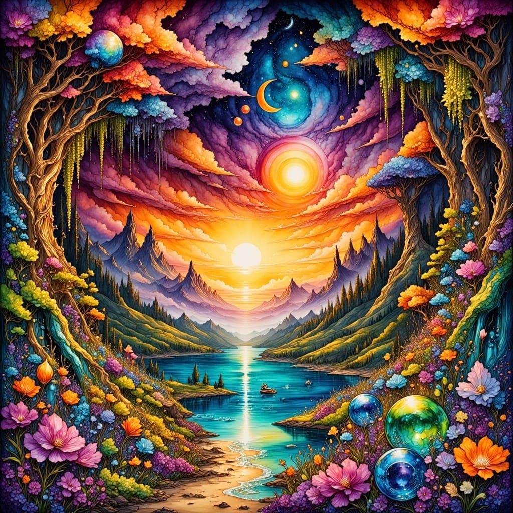 Psychedelic Spheres in a Vibrant Crystal Cave