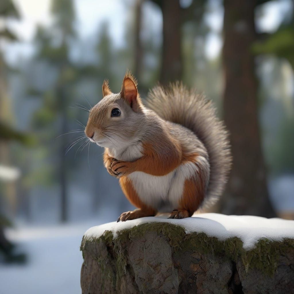 Winter Squirrel Portrait in Art Nouveau Style