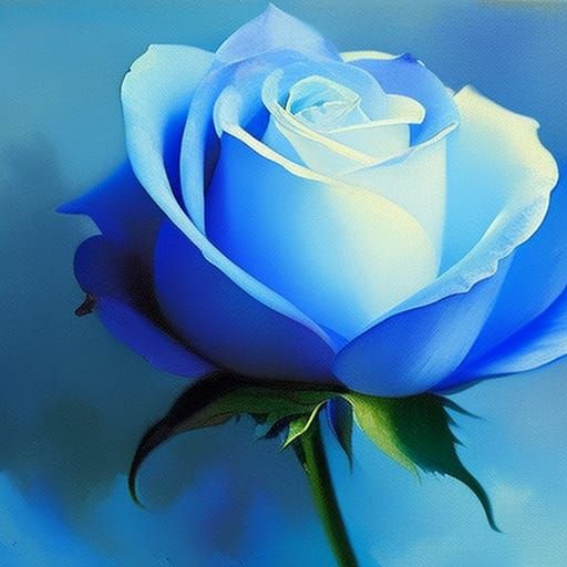 Vibrant Blue Rose Gouache Painting