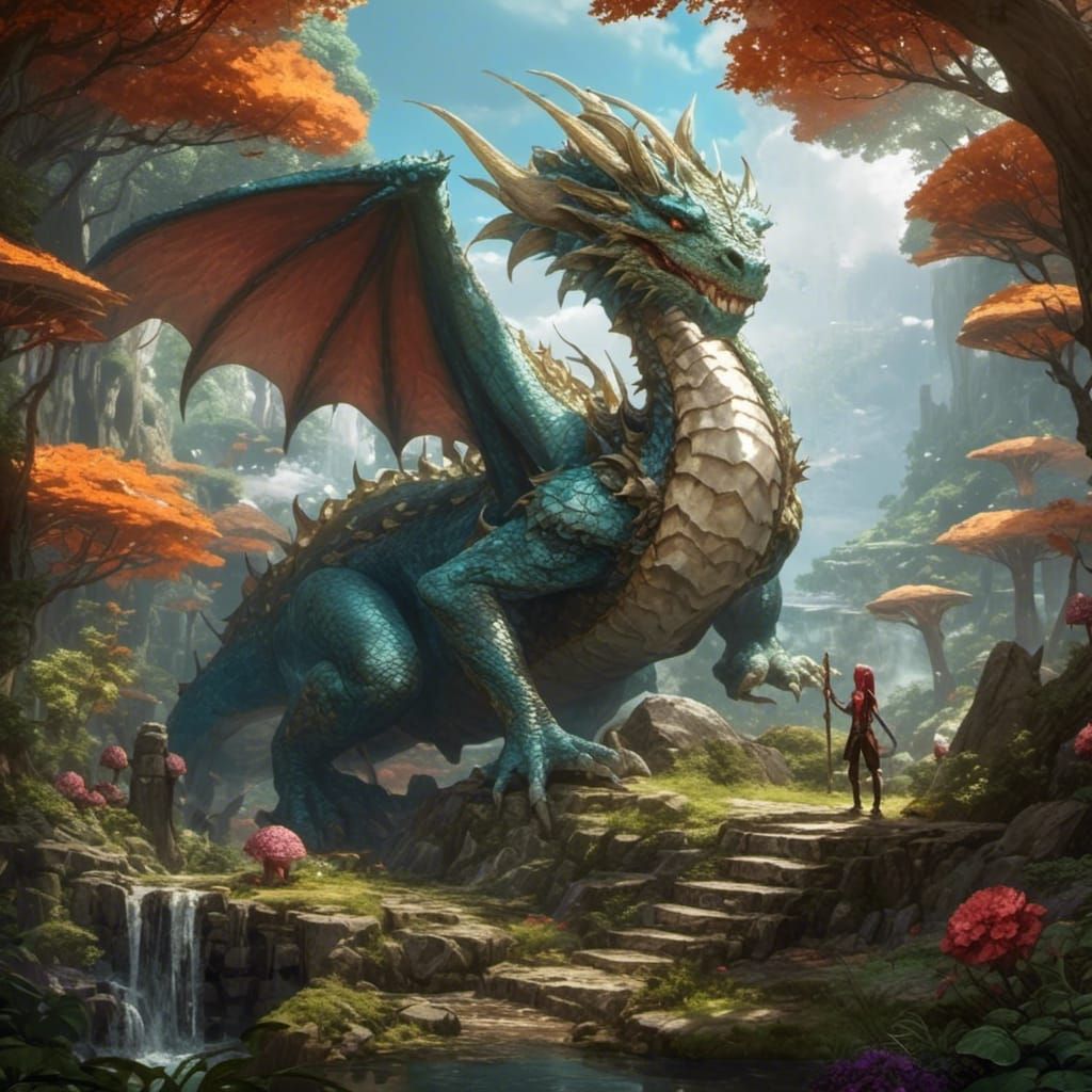 Elemental Stone Dragon with Crystals and Mushrooms