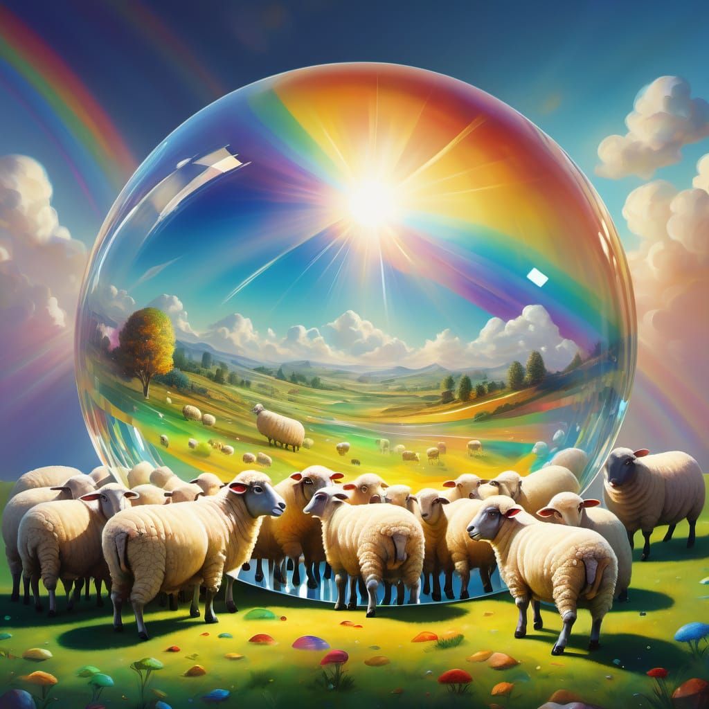 Prismatic Dome Refracts Light in Surrealist Oil Painting