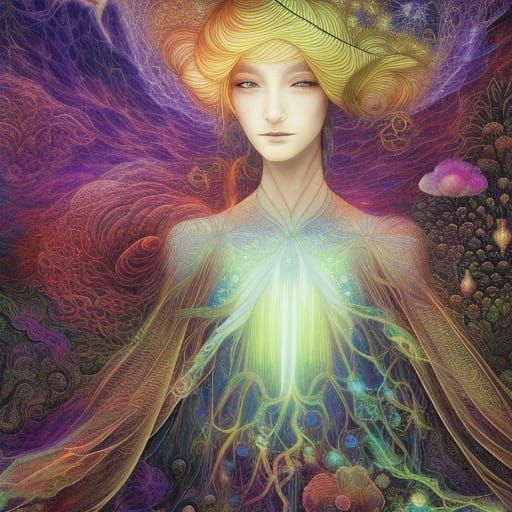 Fate Hybrid Woman in Mycelium Network, Octane Render