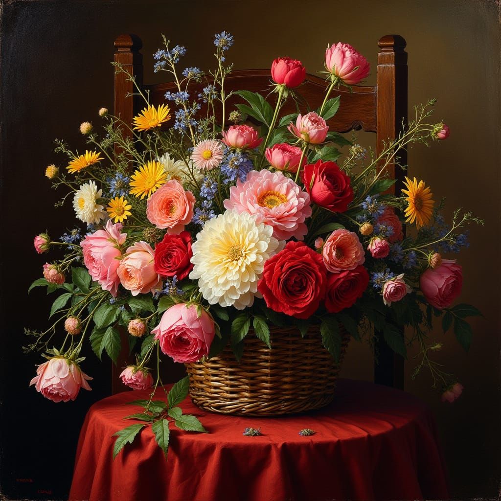 Vibrant Floral Still Life in Rembrandt Lighting