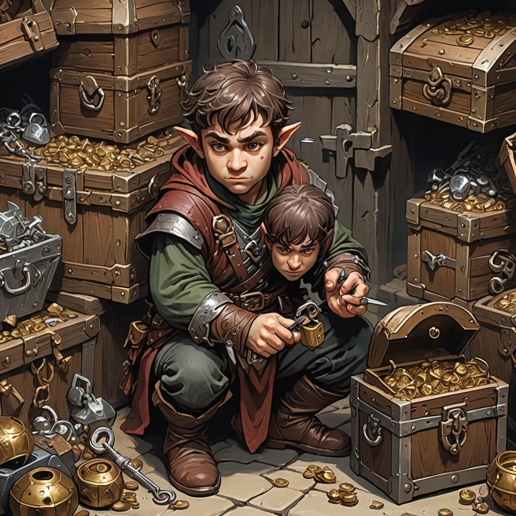 Halfling Thief and Treasure Chest Lock