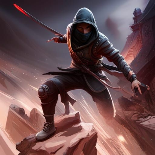 Detailed Matte Painting of a Black Ninja Assassin