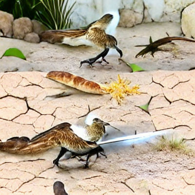 Bird and Lizards Battle for Bread