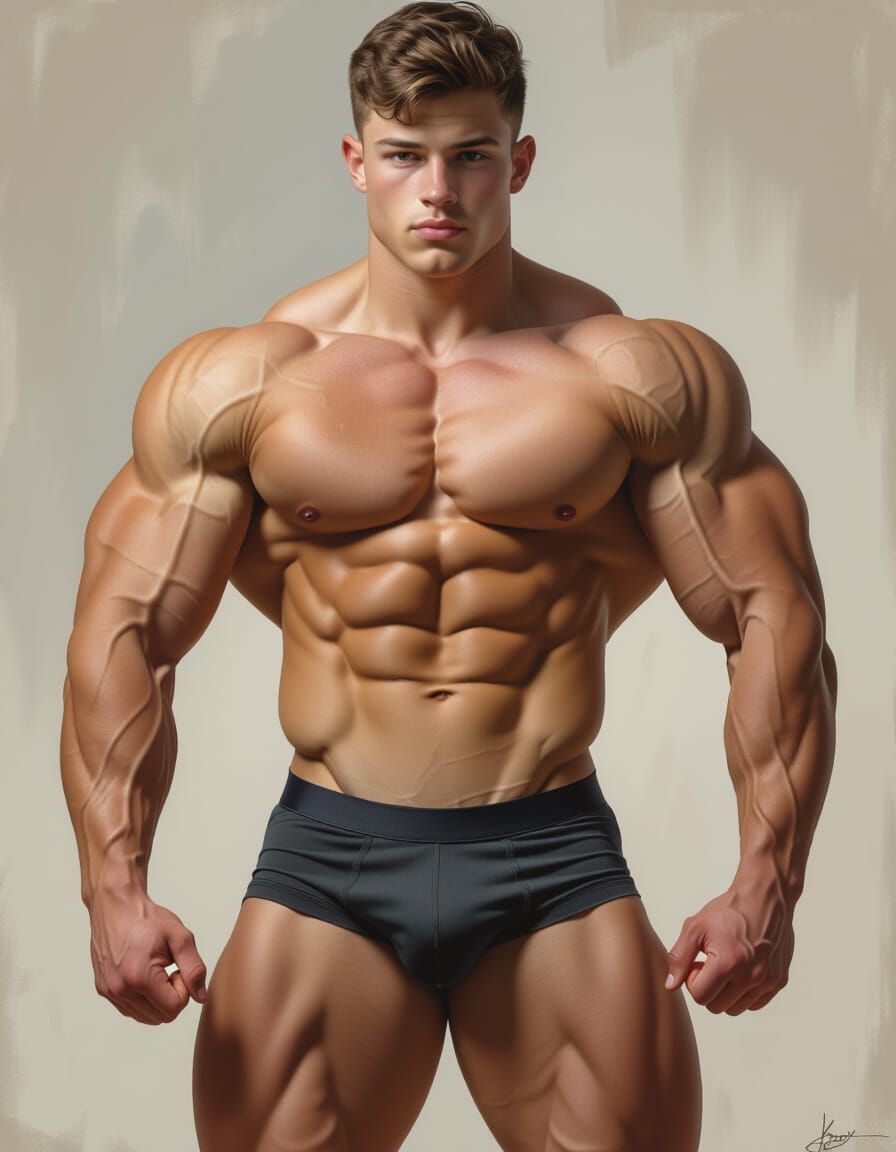 Muscular Bodybuilder Posing Shirtless in Photorealistic Styl...