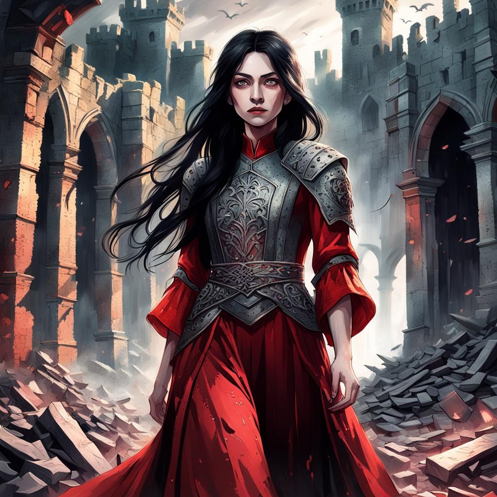 Digital Fantasy Portrait of a Haunted Woman in Ruins