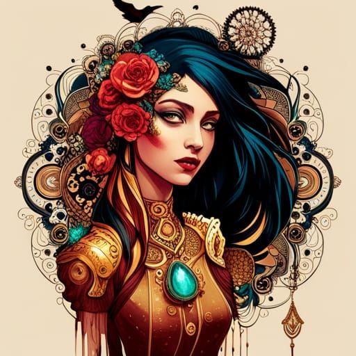 Steampunk Raven Princess Digital Art