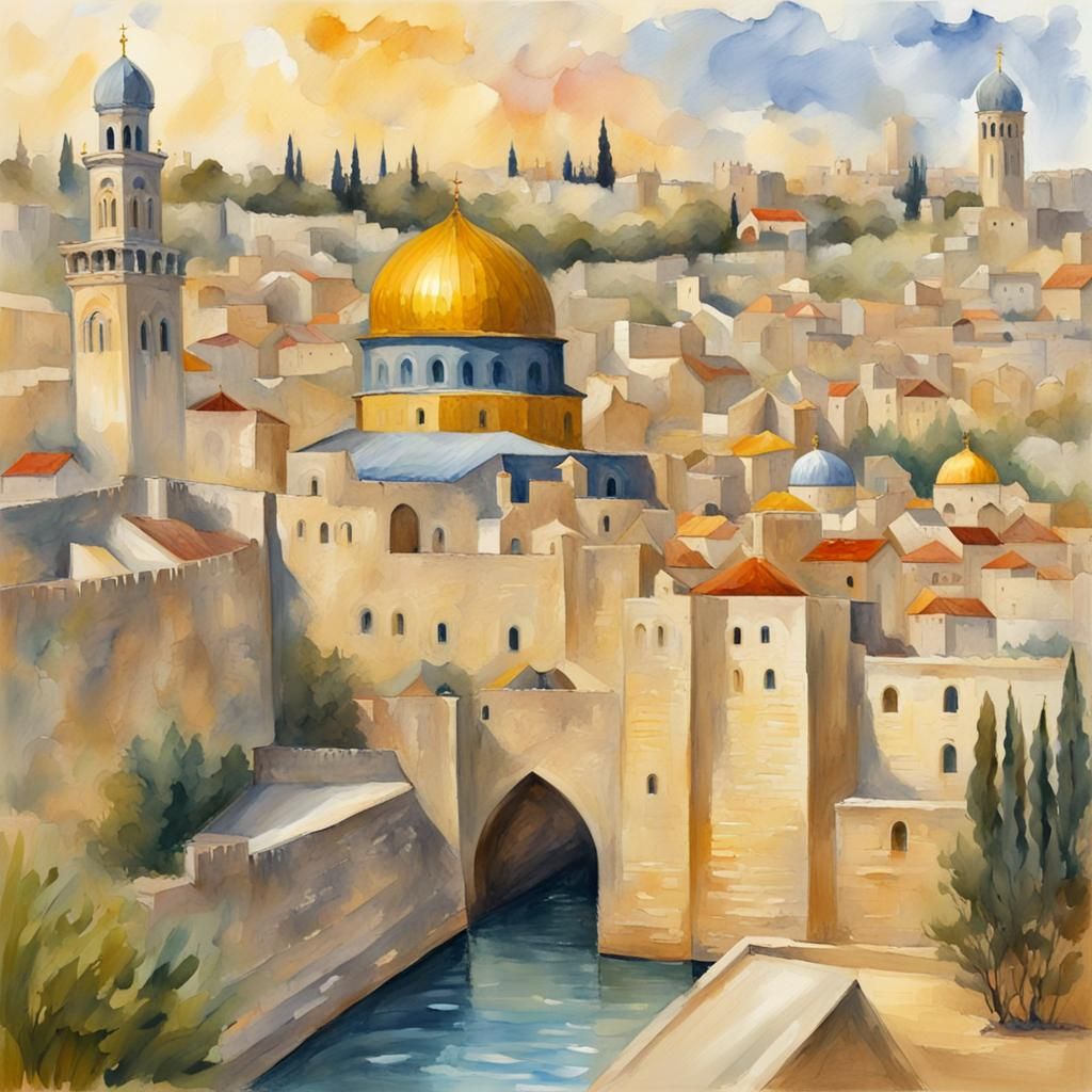 Jerusalem in Gouache Style, Impressionist Masterpiece