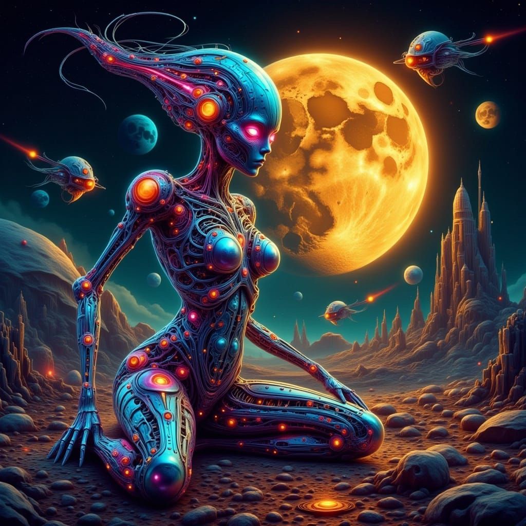 Ultraviolet Biomechanical Alien in Sci-Fi X-Ray Art