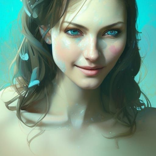Smiling Woman Portrait in Hyperdetailed Concept Art