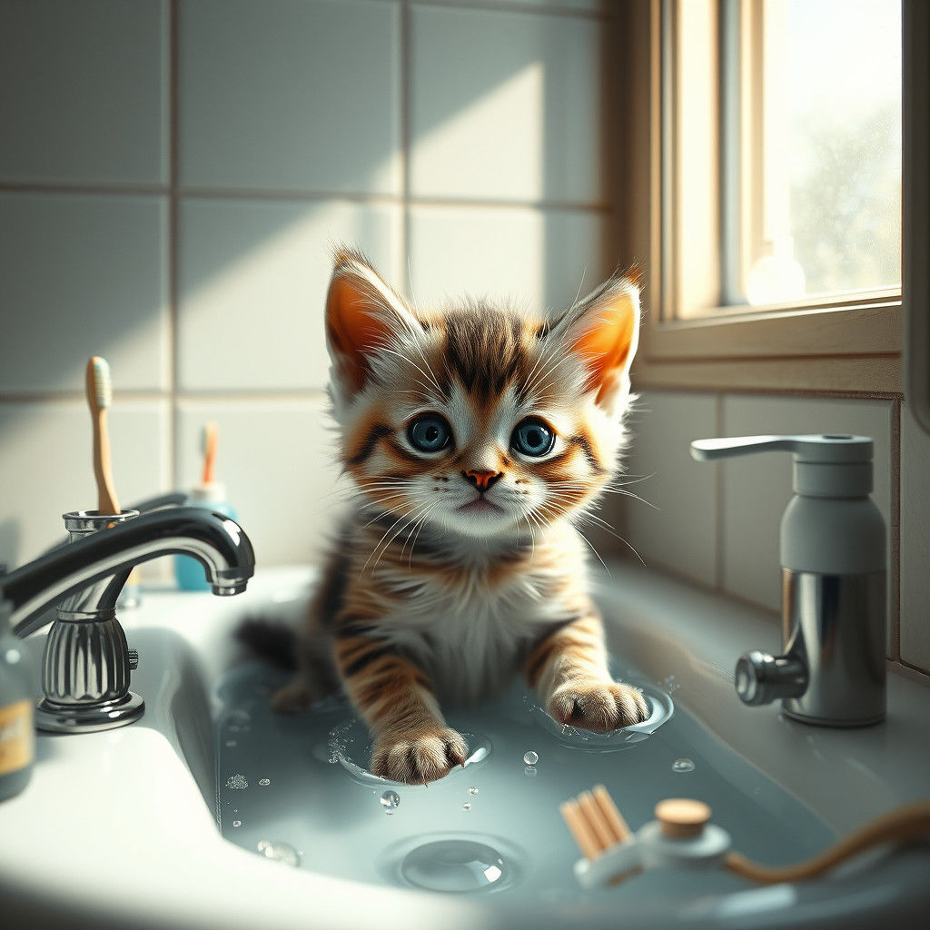 Kitten Bathing in Fantasycore Style Artwork