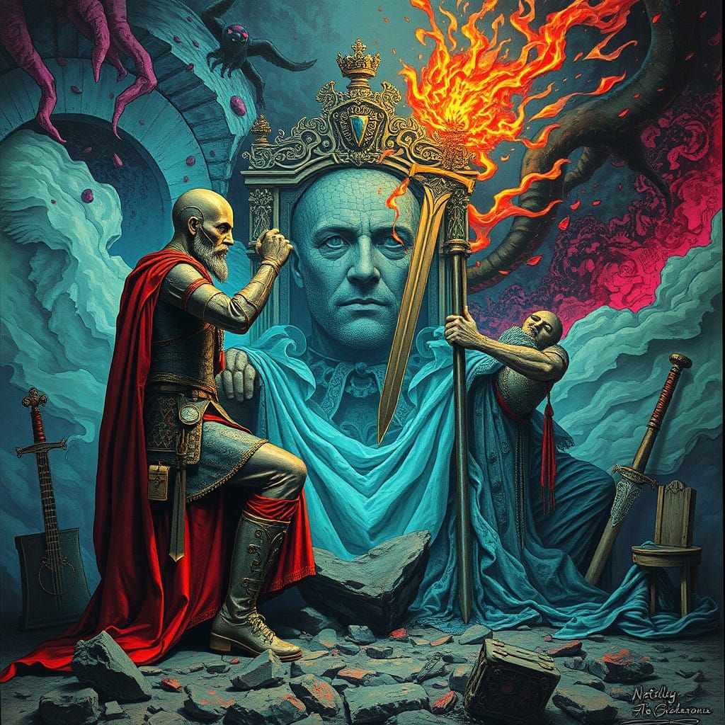 Cyberpunk Warrior in Despair