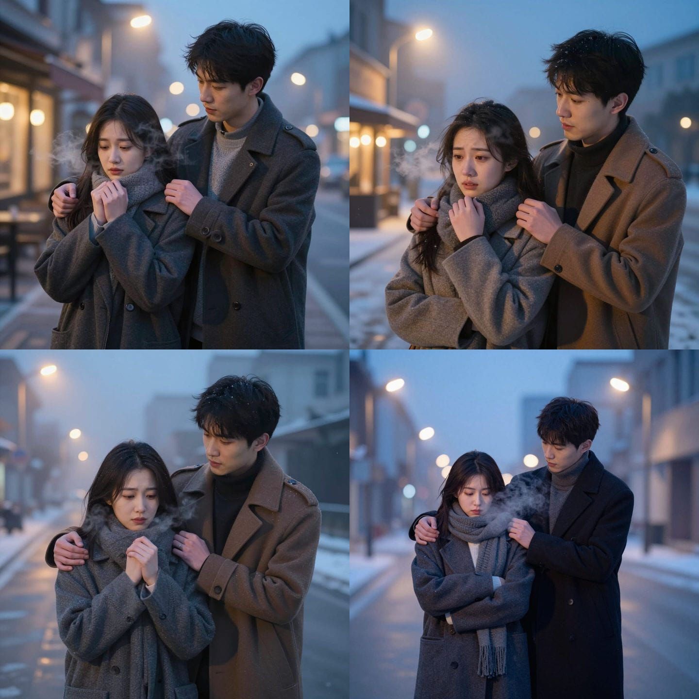 Couple's Warm Embrace on a Cold Winter Evening
