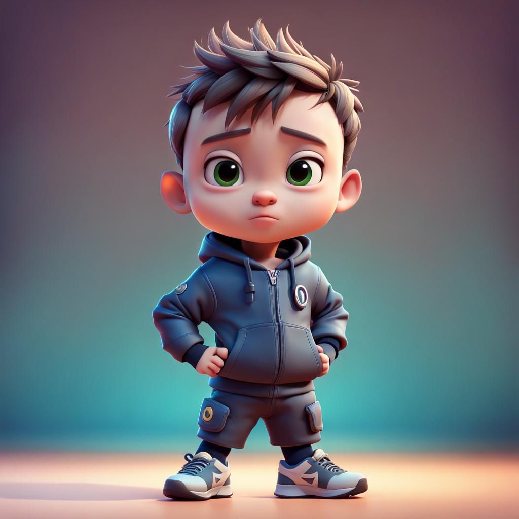 Cute Chibi Boy in Sportswear, 3D Digital Art