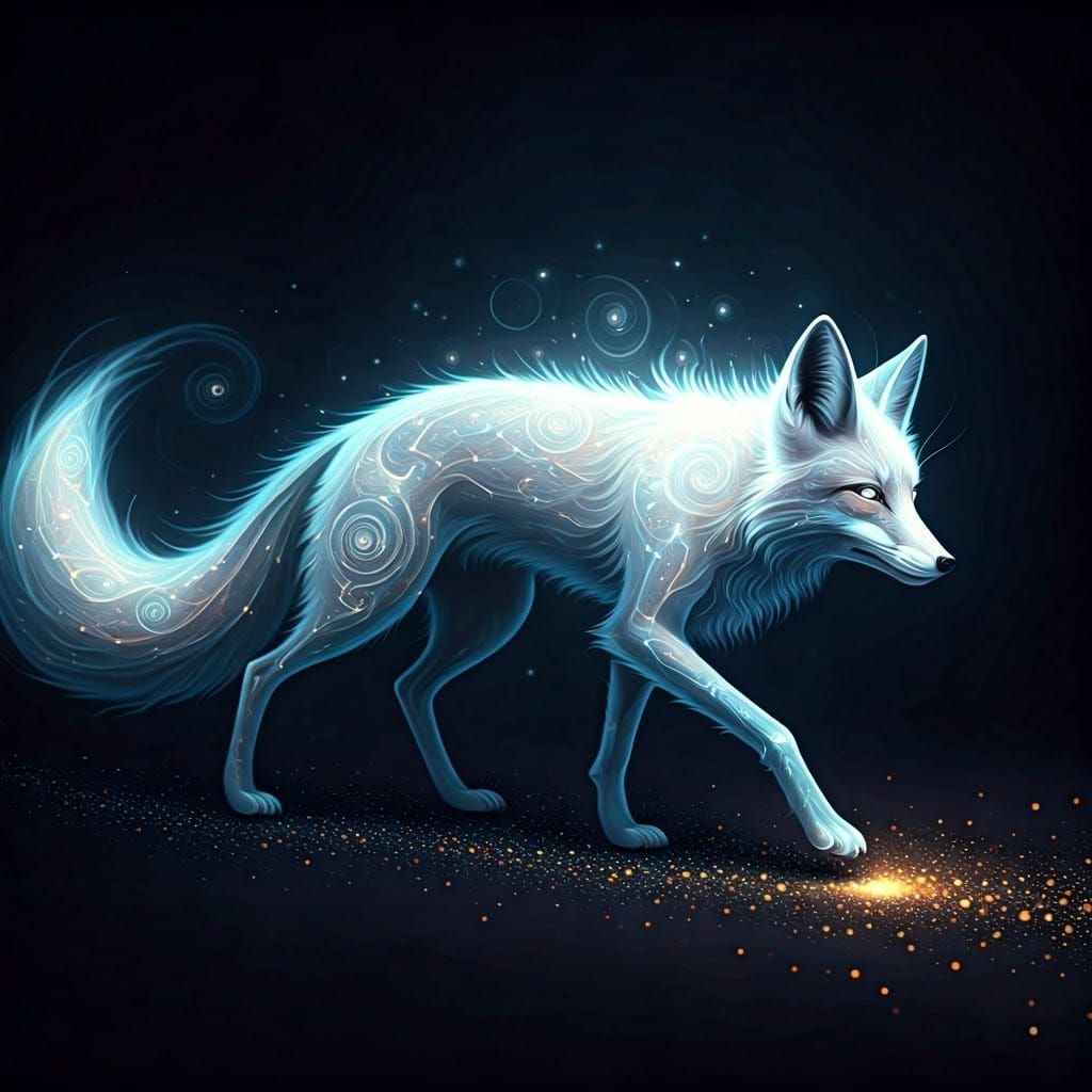 Mystical White Fox Spirit in a Dark Realm