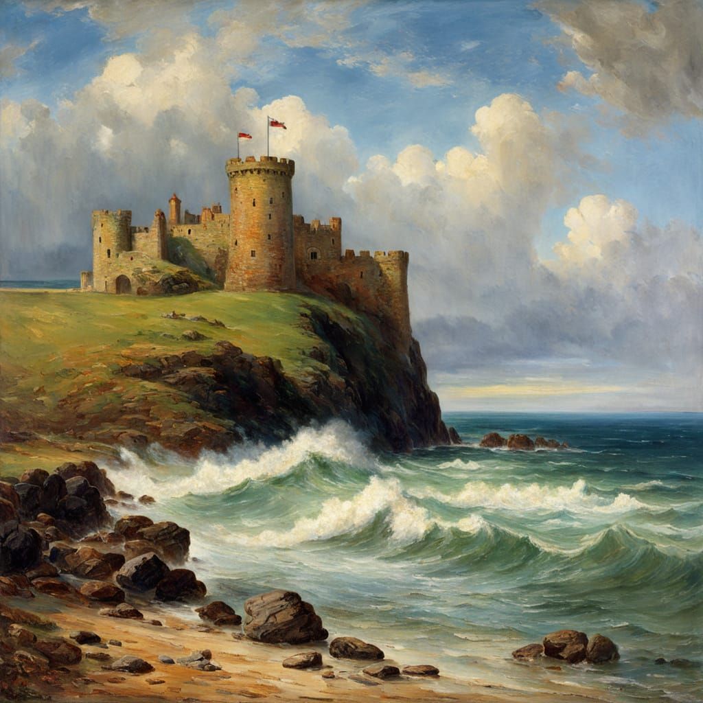 Vibrant Castle on a Colorful Seashore