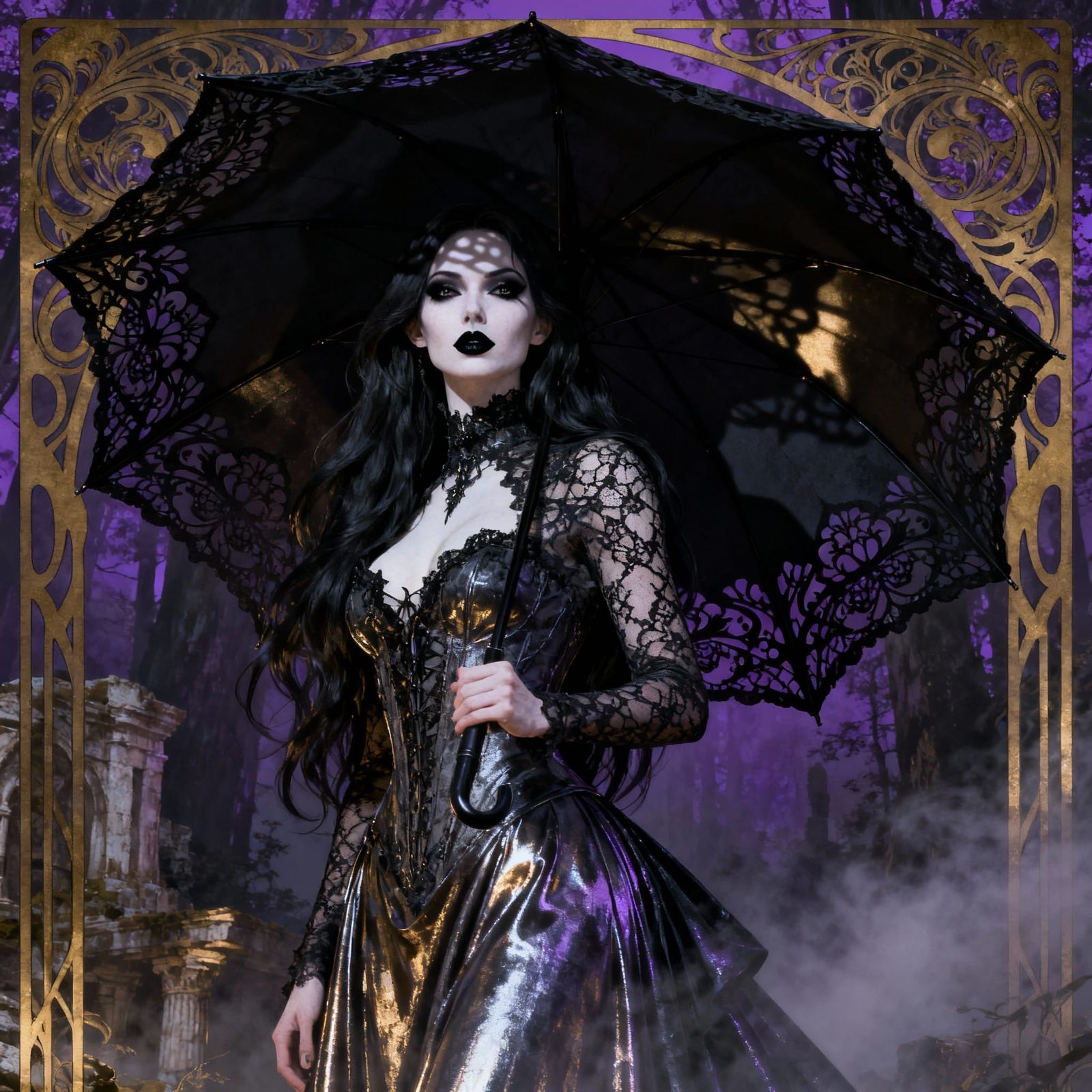 Gothic Woman with Black Parasol