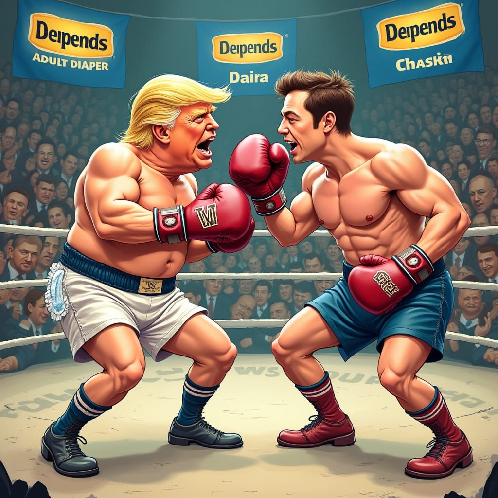 Trump and Musk Boxing Match in Hanna-Barbera Style