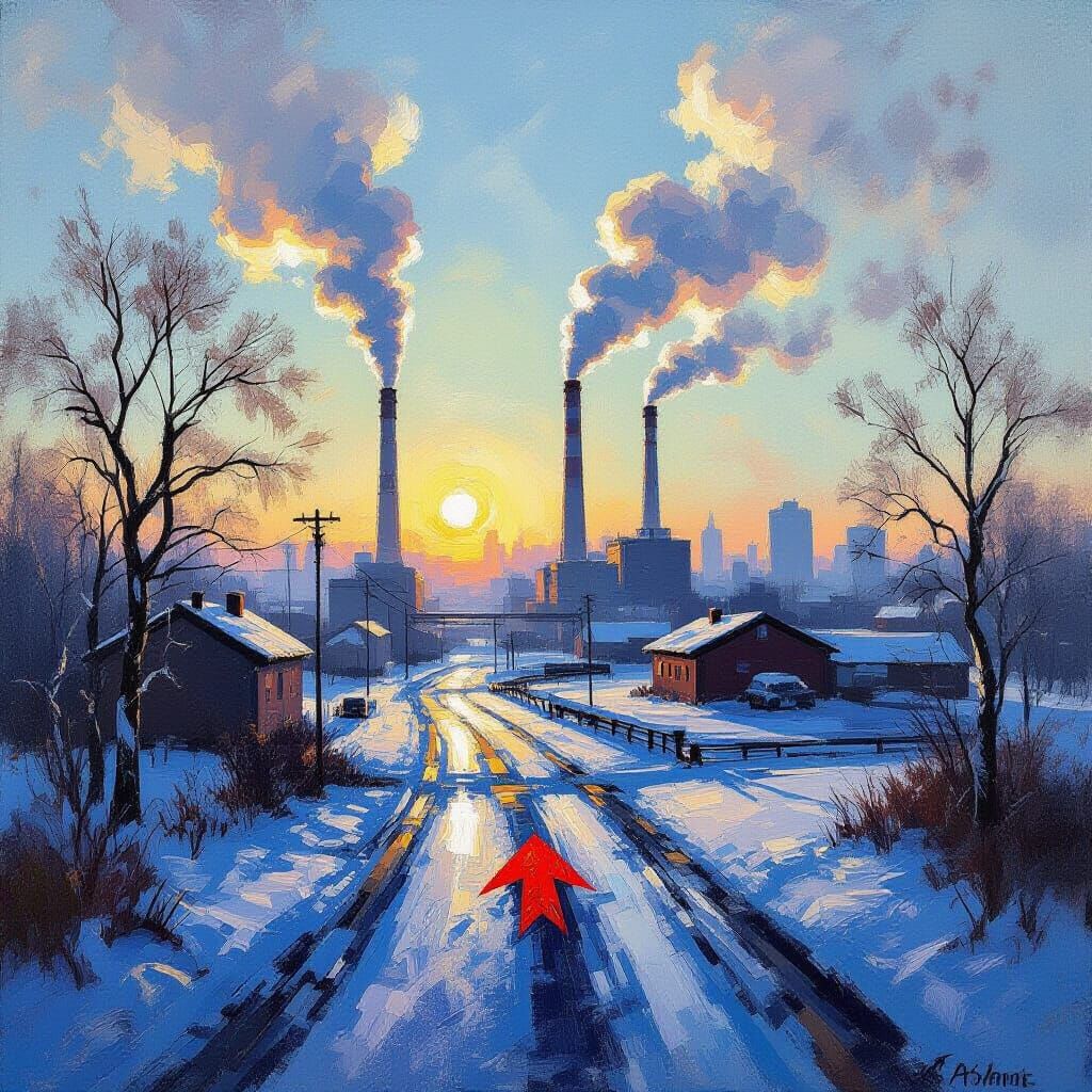 Impressionist Oil Painting of Stark Industrial Scene