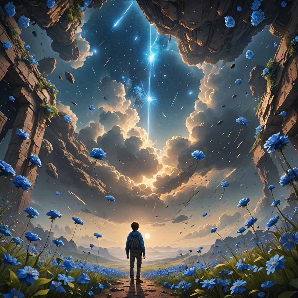 Blue Meteors Falling: A Boy's Stargazing Dream