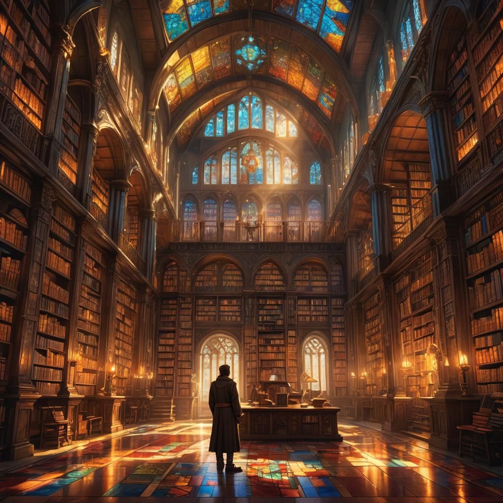Mystical Library Concept Art in Art Nouveau Style